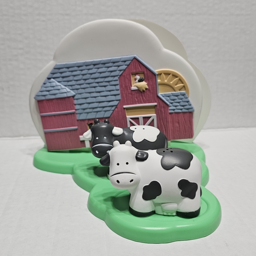 Vintage Avon Down on the Farm Napkin Holder Barn & Cow Salt Pepper Shakers Set